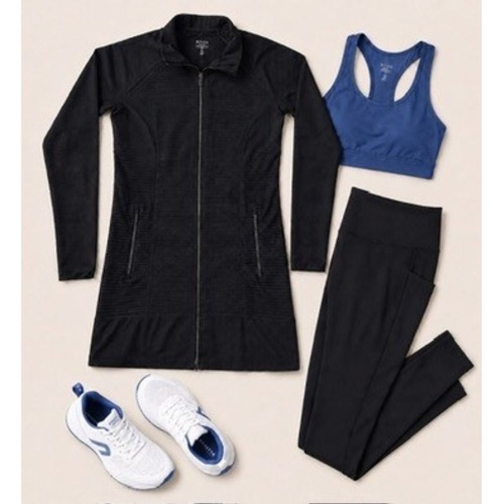 Athleta Rye Jacket Ribbed Black Longline Full Double Zip Size Small